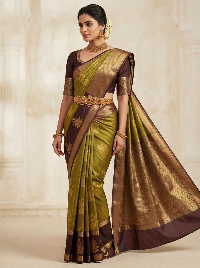Olive Plum Pattu Silk Saree