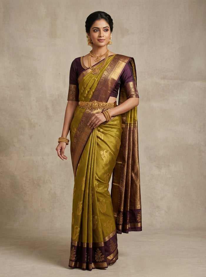 Olive Plum Pattu Silk Saree