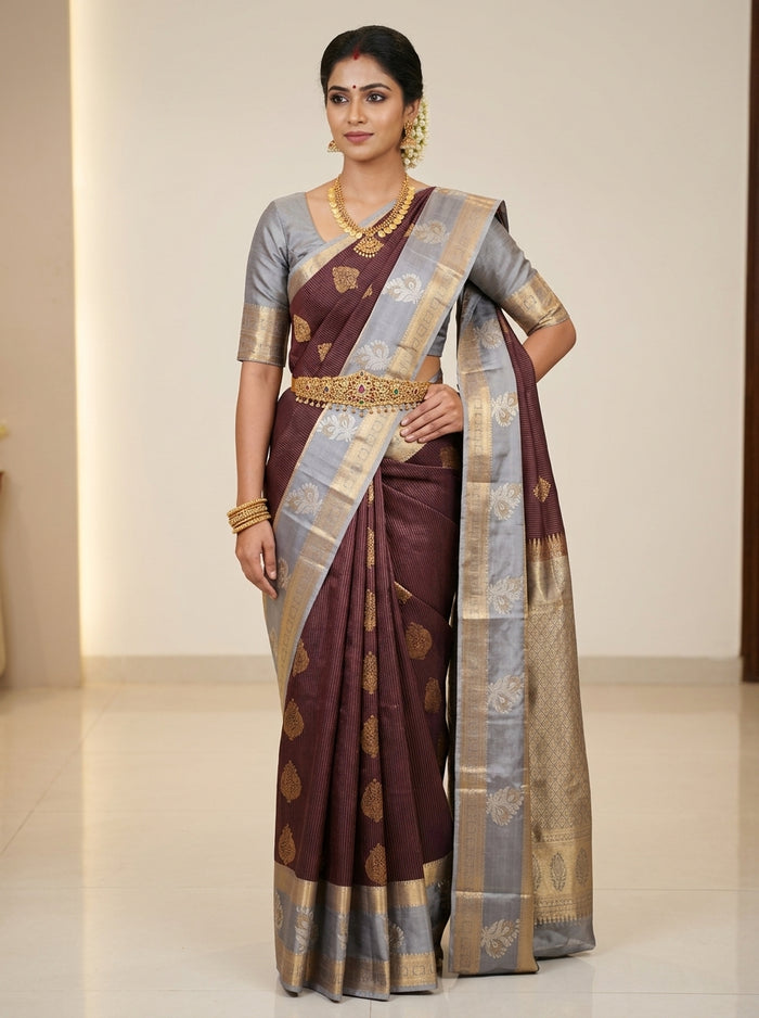 Coffee Silver Pattu Silk Saree