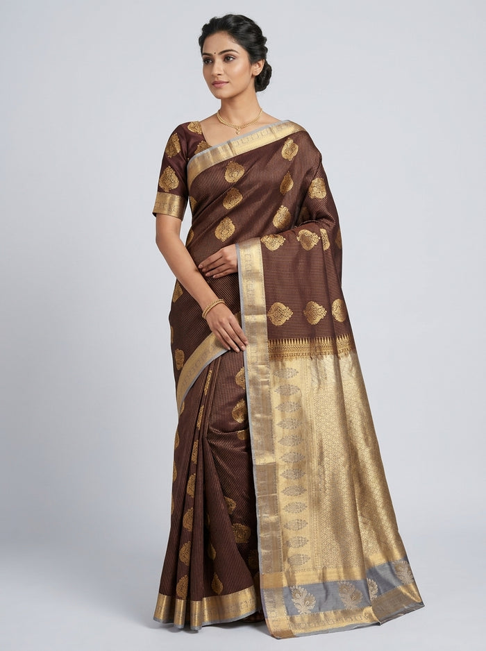 Coffee Silver Pattu Silk Saree