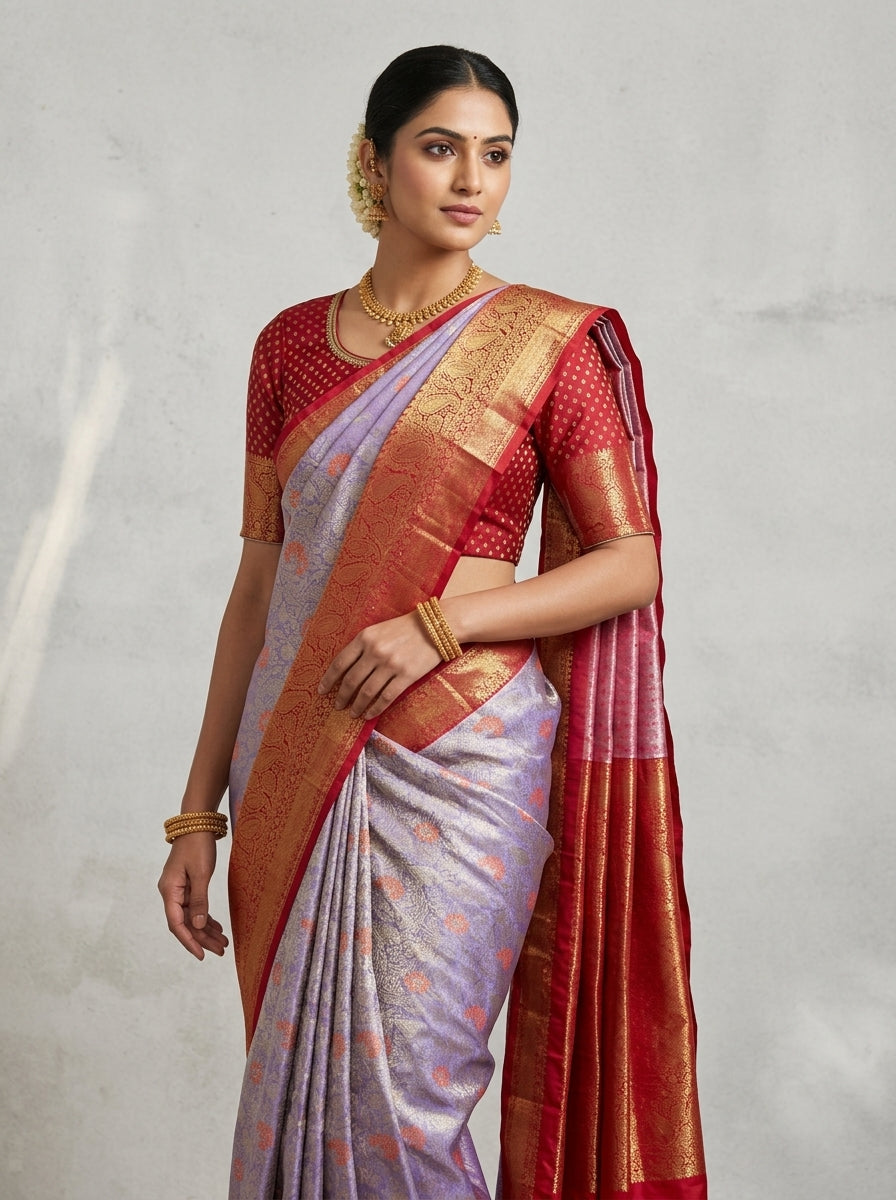 Lilac Crimson Pattu Silk Saree