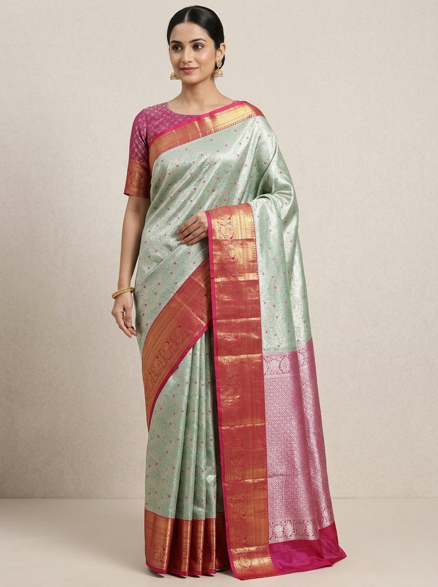Mint Rose Pattu Silk Saree