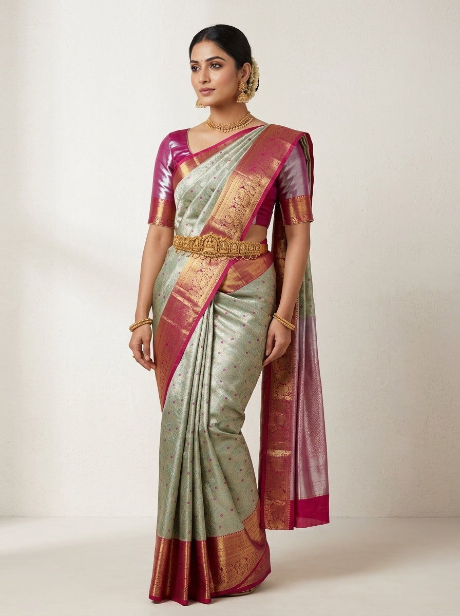 Mint Rose Pattu Silk Saree