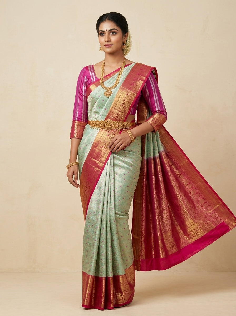 Mint Rose Pattu Silk Saree