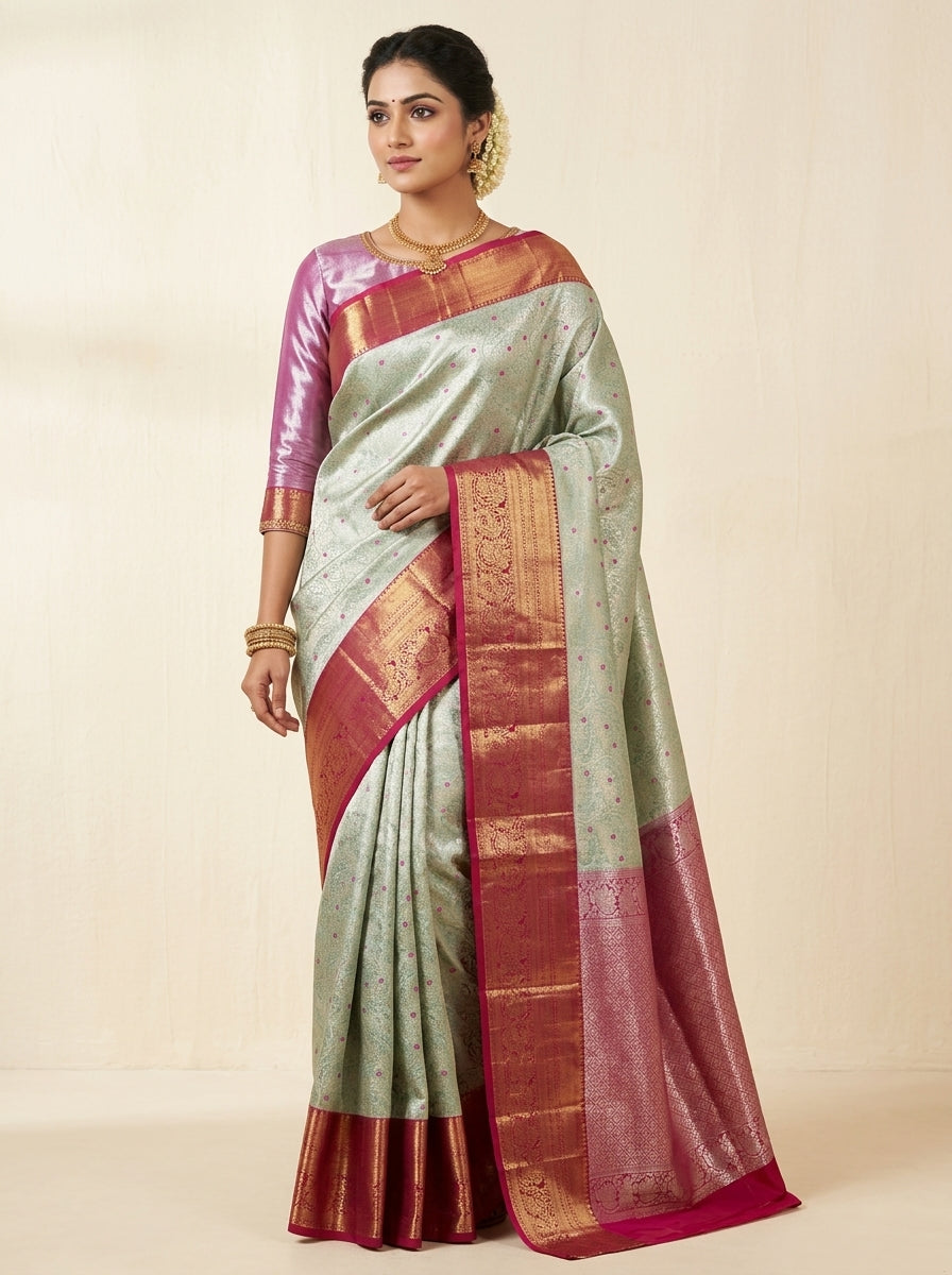 Mint Rose Pattu Silk Saree