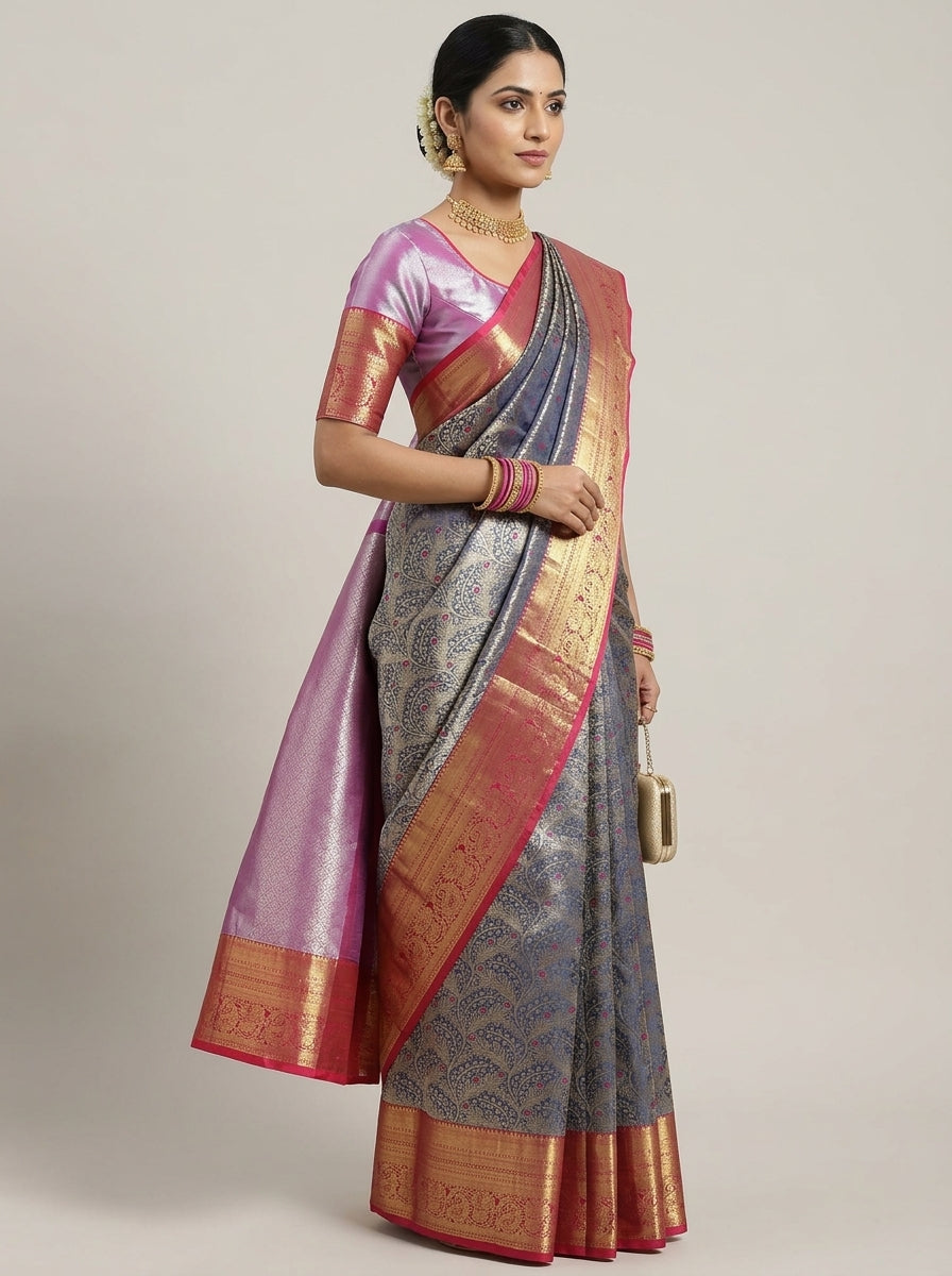 Steel Magenta Pattu Silk Saree