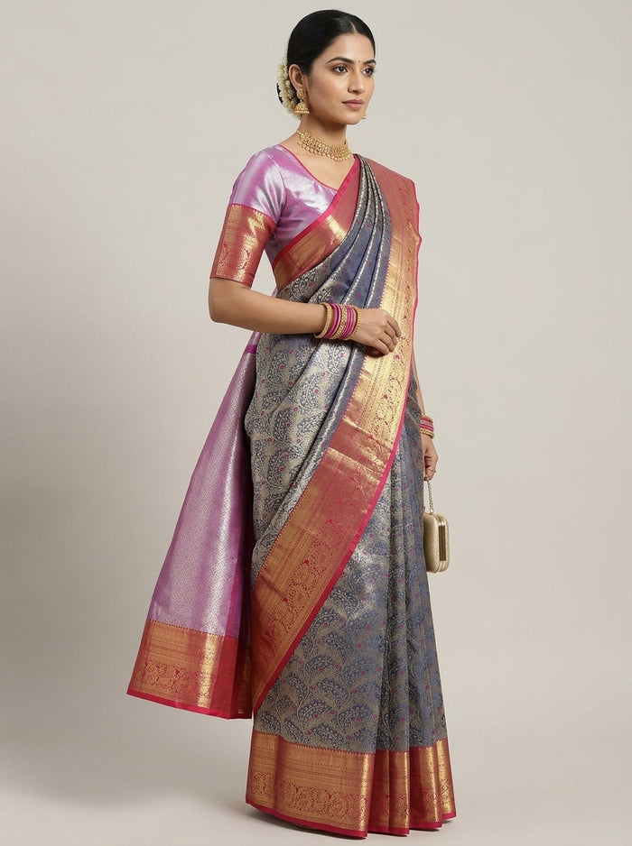 Steel Magenta Pattu Silk Saree