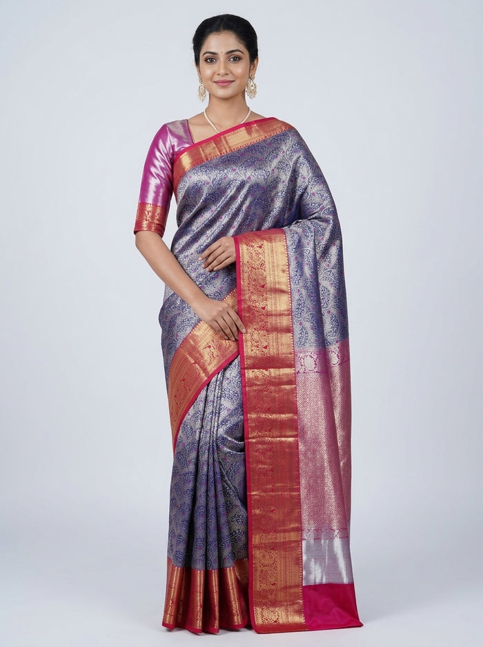 Steel Magenta Pattu Silk Saree