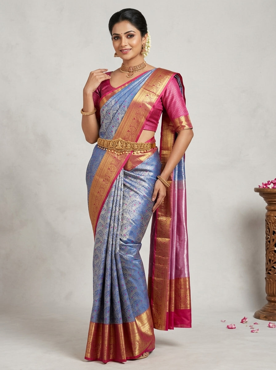 Periwinkle Orchid Pattu Silk Saree