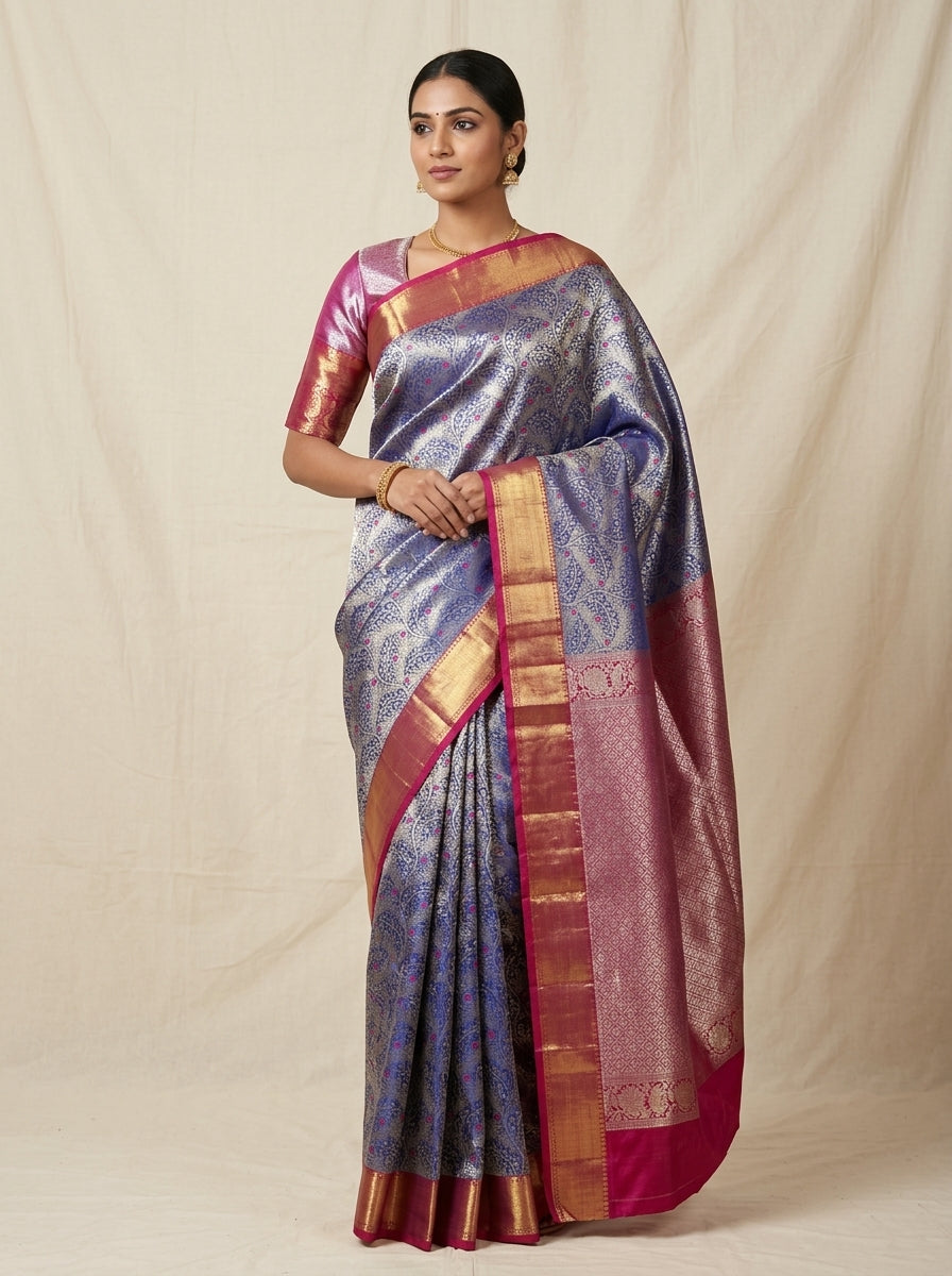 Periwinkle Orchid Pattu Silk Saree