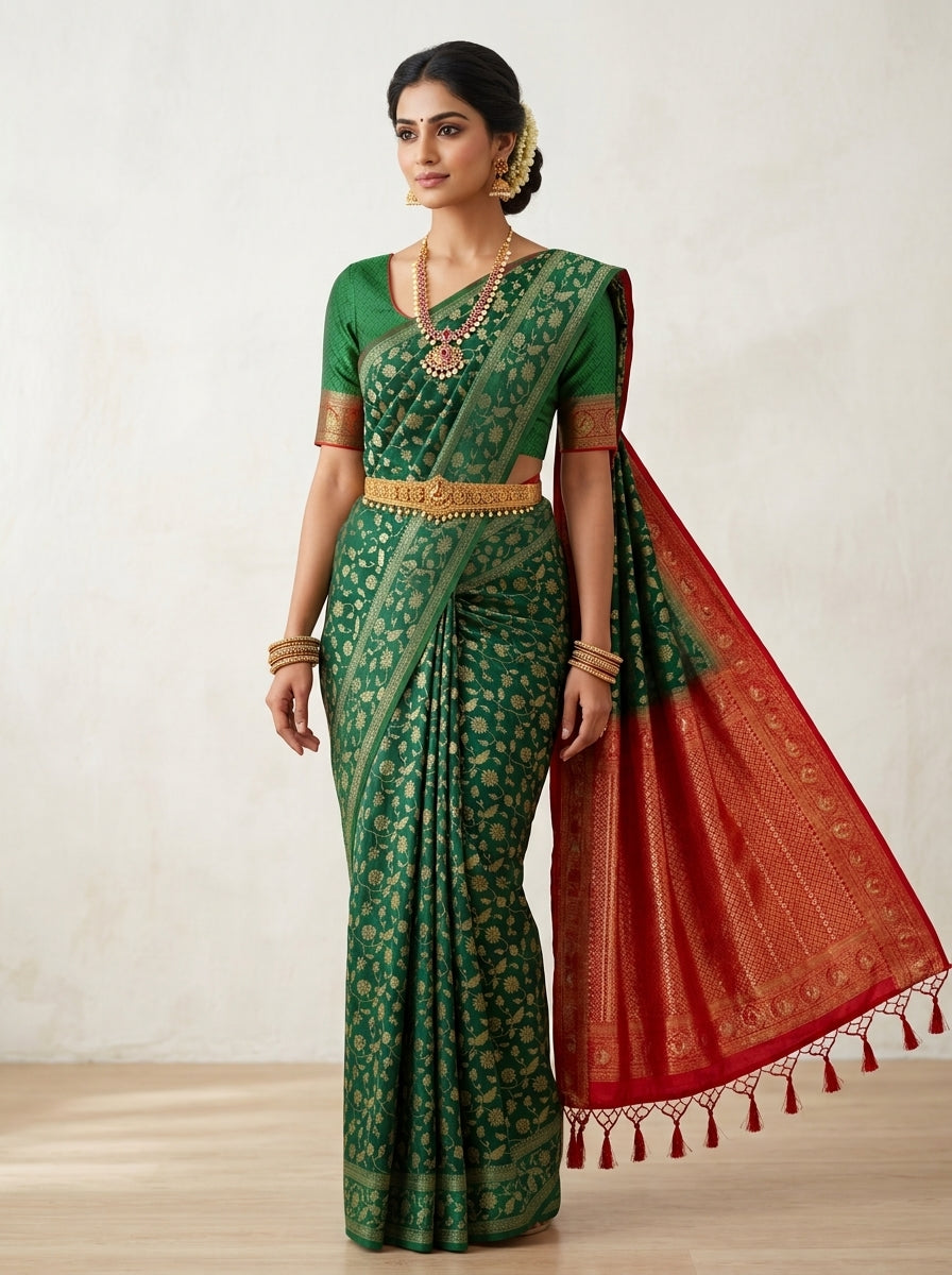 Emerald Coral Pattu Silk Saree
