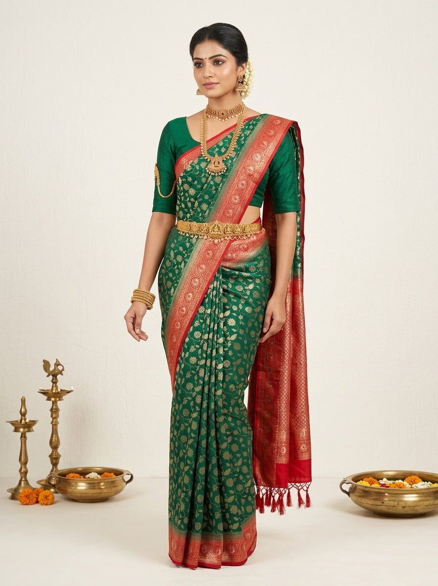 Emerald Coral Pattu Silk Saree