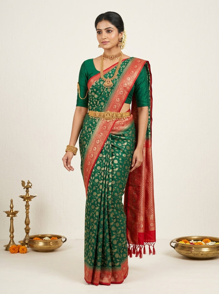 Emerald Coral Pattu Silk Saree