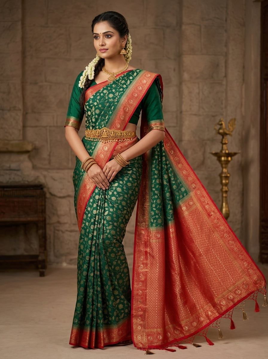Emerald Coral Pattu Silk Saree