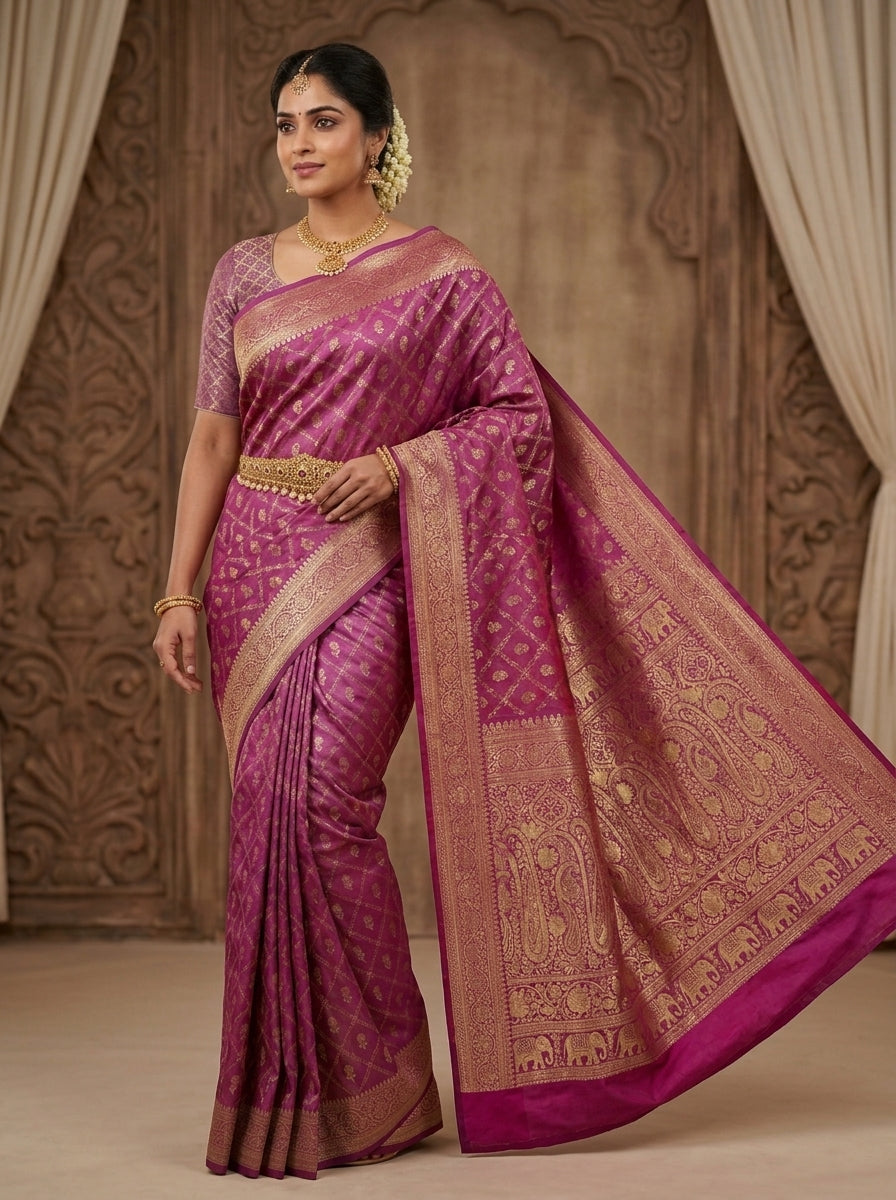 Mauve Fuchsia Pattu Silk Saree