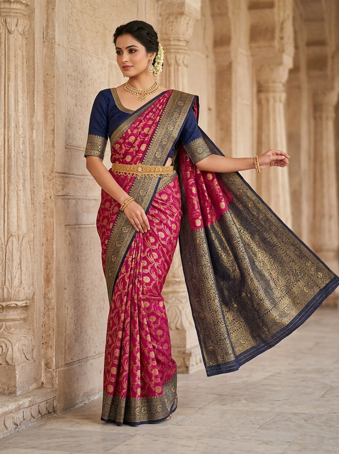 Magenta Navy Pattu Silk Saree