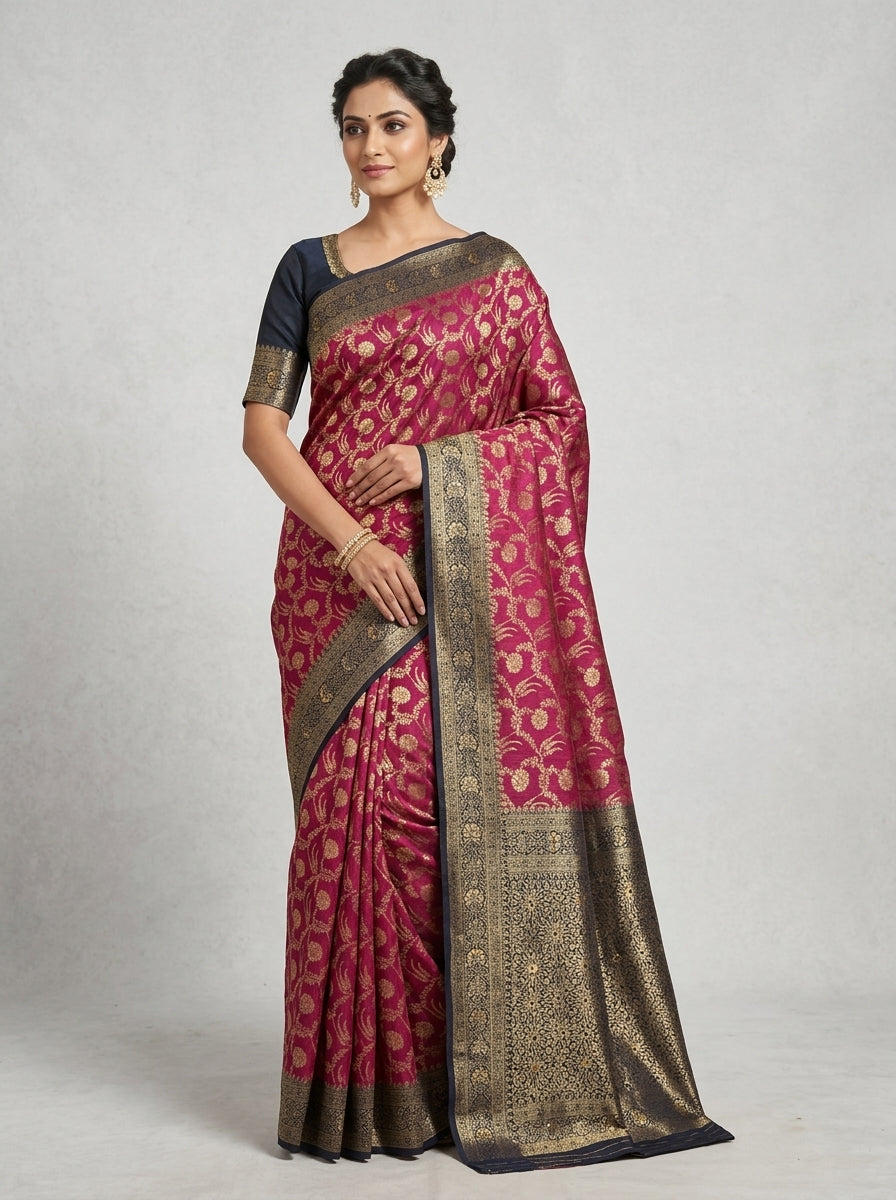 Magenta Navy Pattu Silk Saree