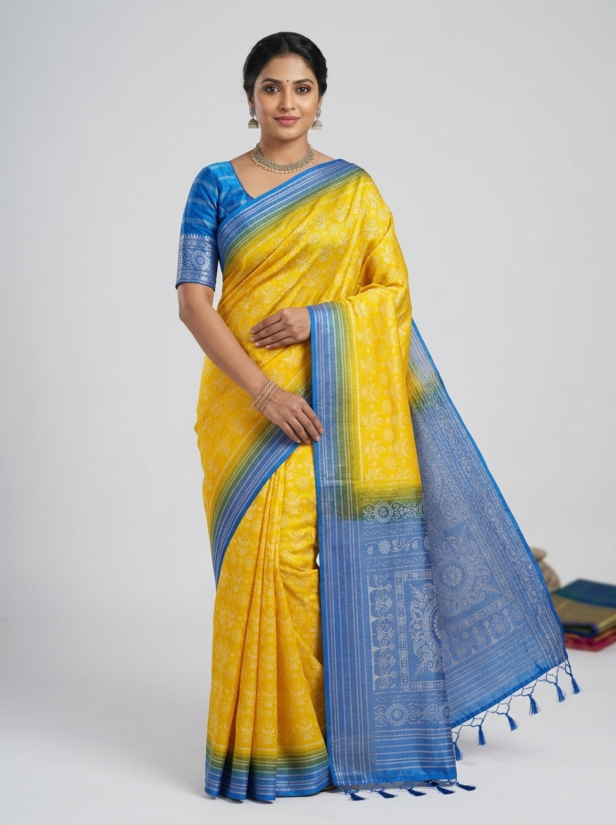 Sunflower Blue Pattu Silk Saree