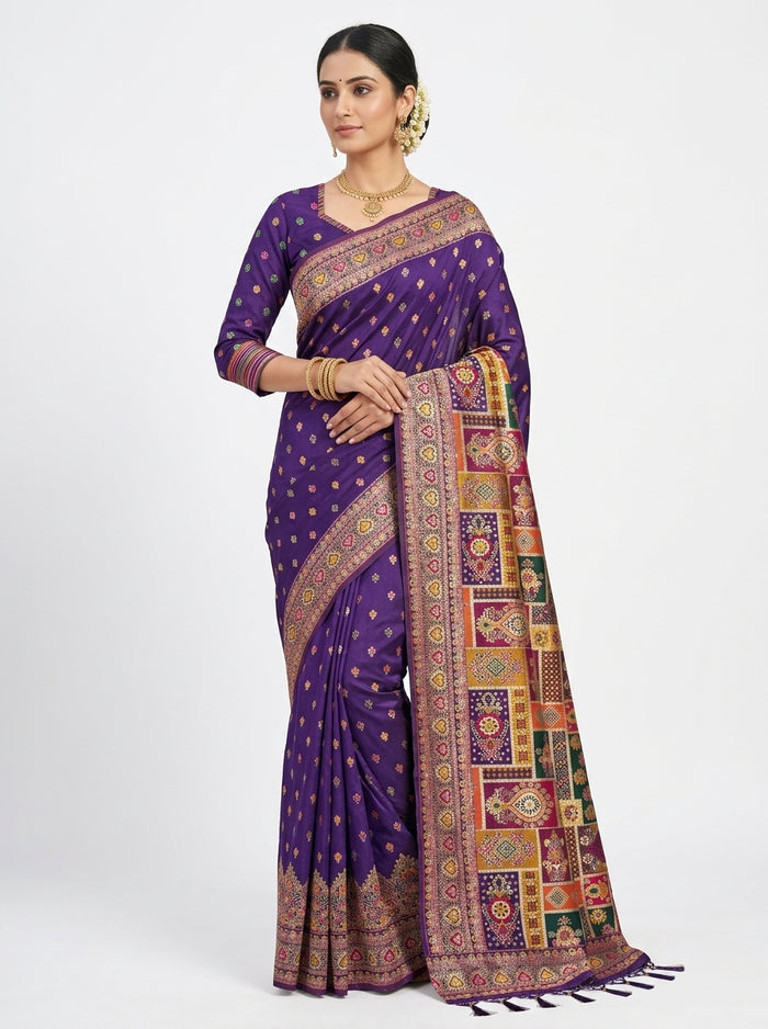 Violet Saffron Pattu Silk Saree