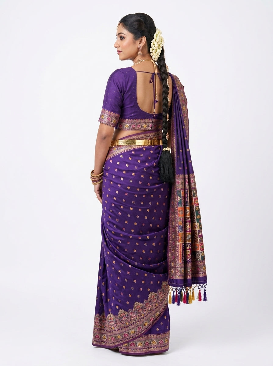 Violet Saffron Pattu Silk Saree