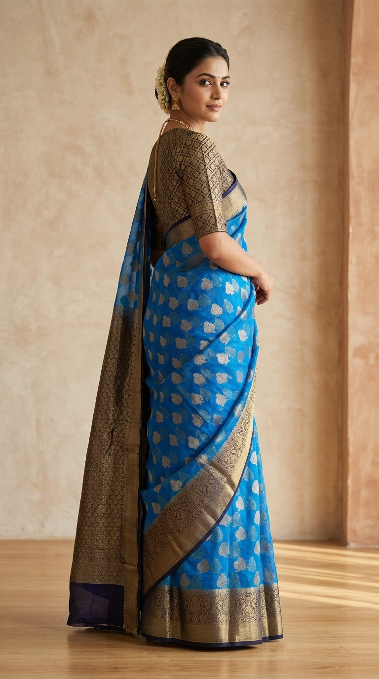 Azure Navy Pattu Silk Saree