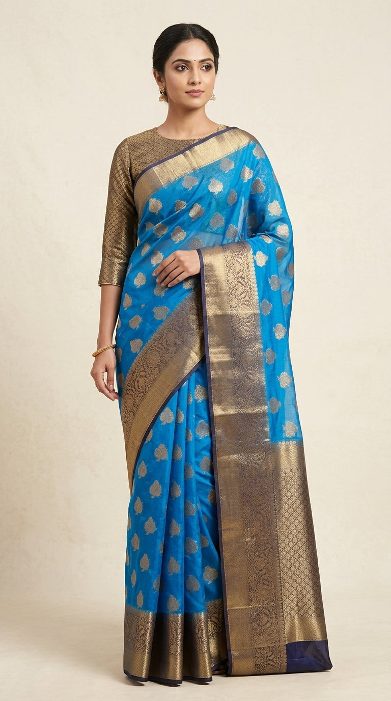 Azure Navy Pattu Silk Saree