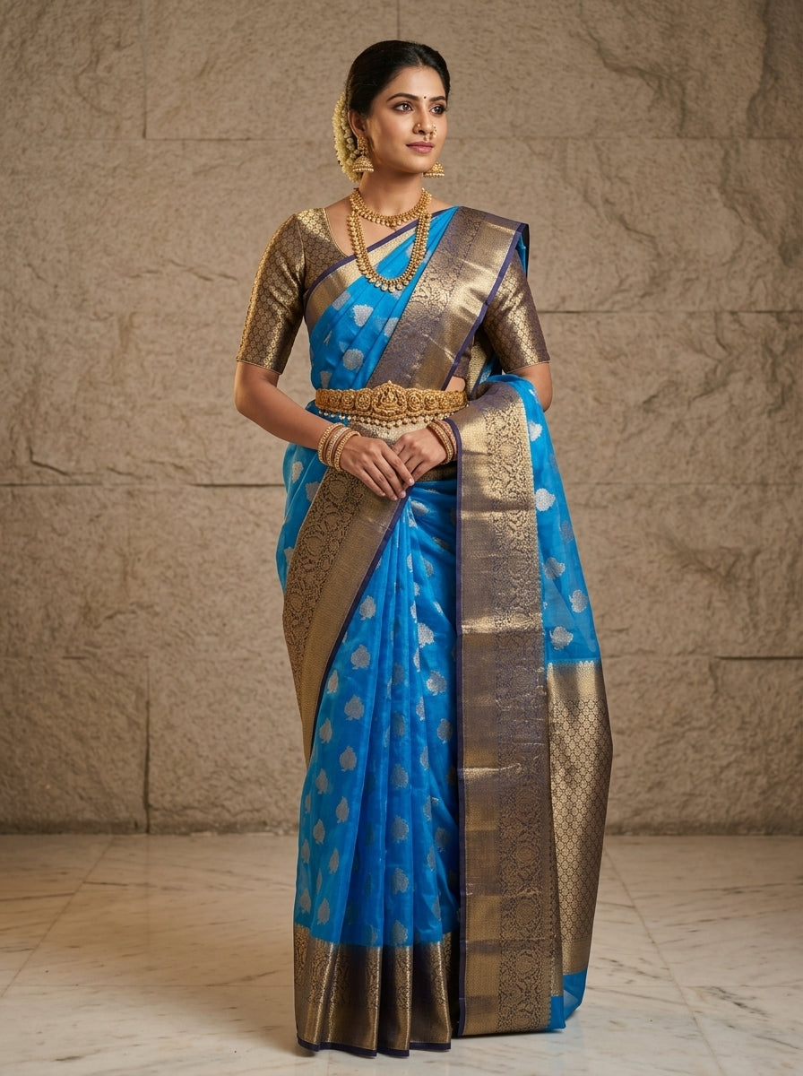 Azure Navy Pattu Silk Saree
