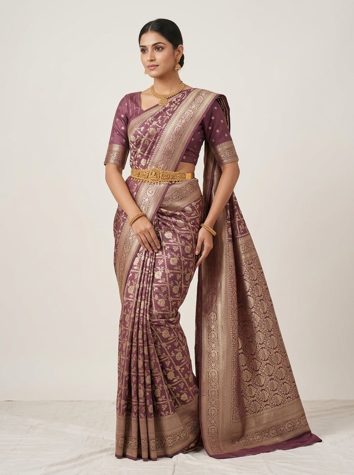 Taupe Wine Pattu Silk Saree