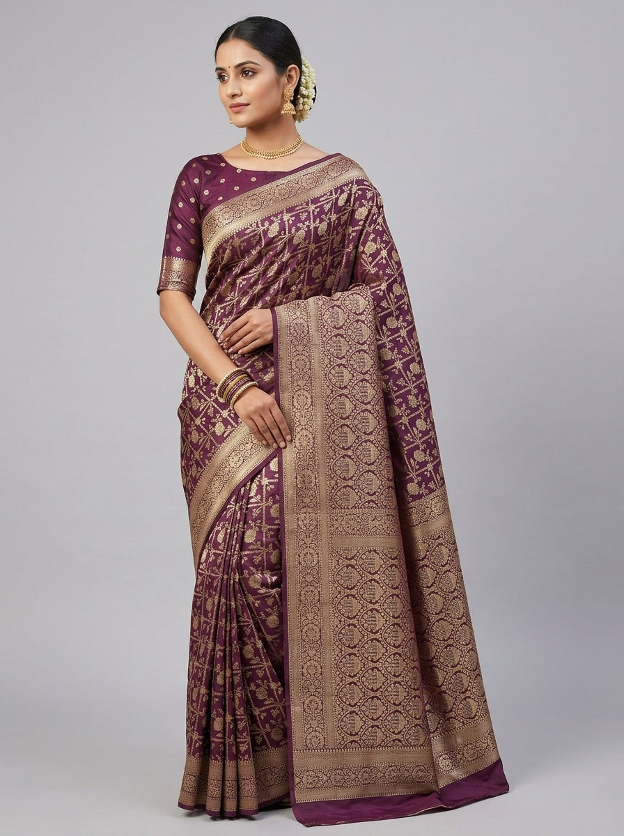 Taupe Wine Pattu Silk Saree