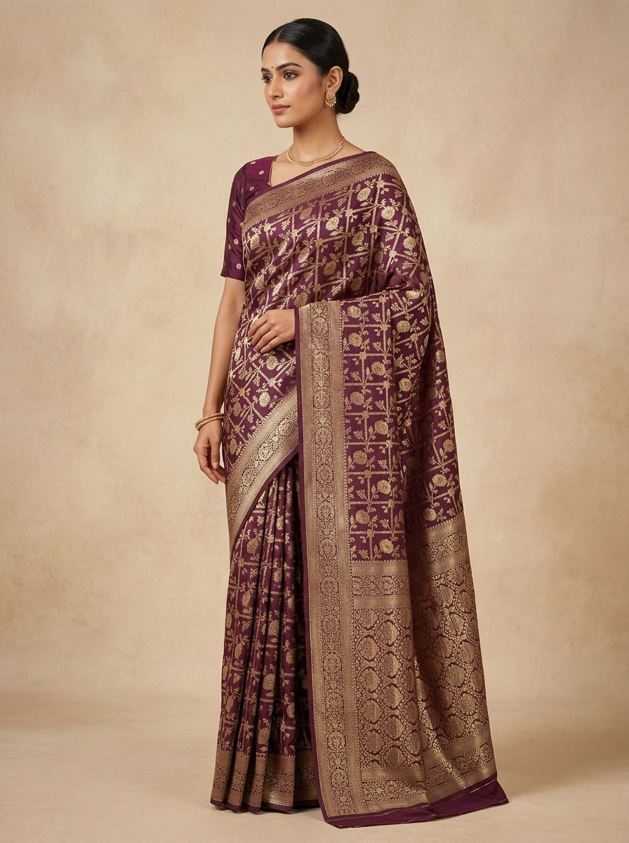 Taupe Wine Pattu Silk Saree