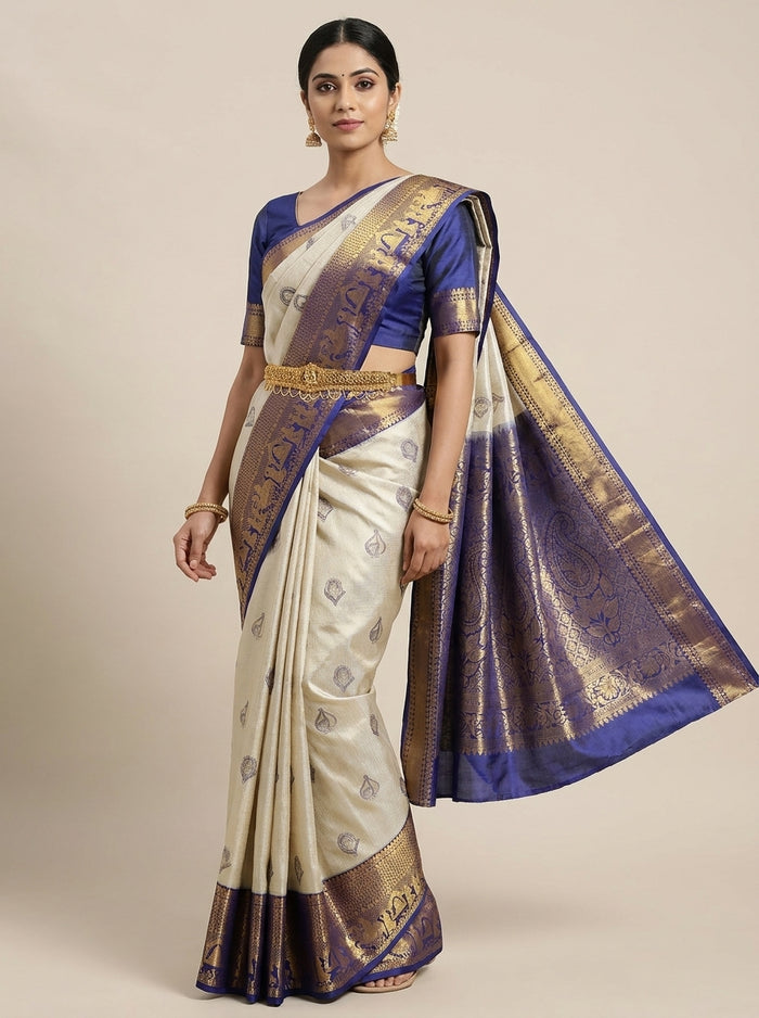 Pearl Ivory Blue Pattu Silk Saree