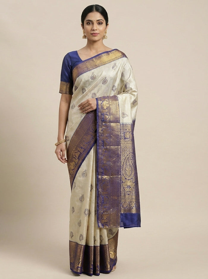 Pearl Ivory Blue Pattu Silk Saree