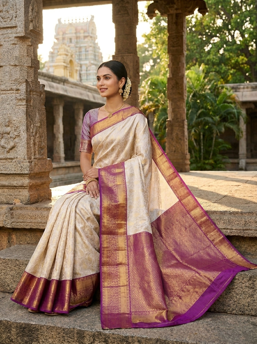 Pearl White Pattu Silk Saree