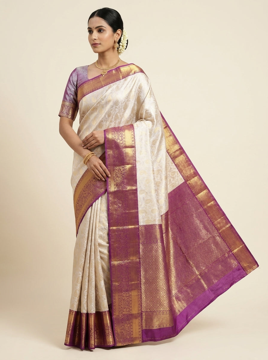 Pearl White Pattu Silk Saree