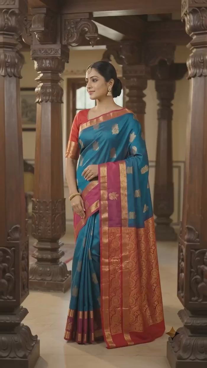 Teal Blue Pattu Silk Saree