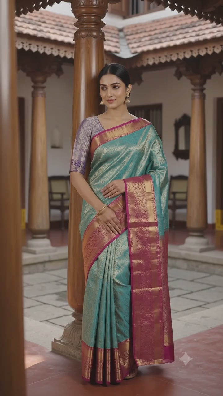 Royal Peacock Teal Pattu Silk Saree