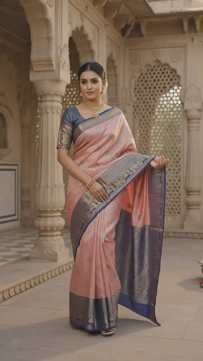 Coral Peach Pattu Silk Saree