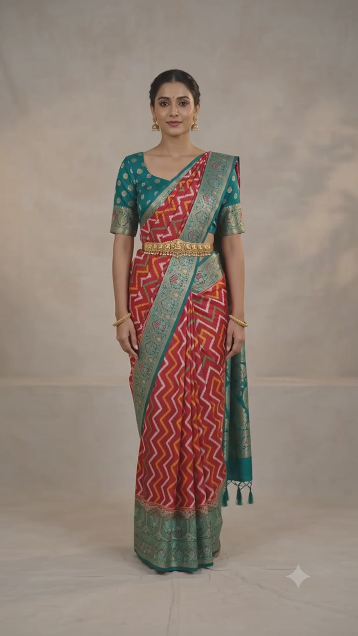 Teal Red Pattu Silk Saree