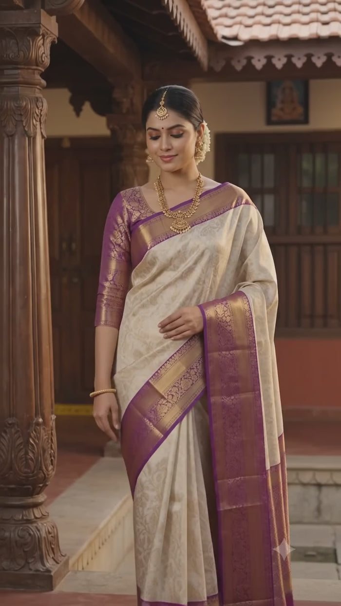 Imperial Cream Pattu Silk Saree