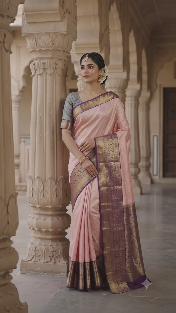 Rosewood Pink Pattu Silk Saree
