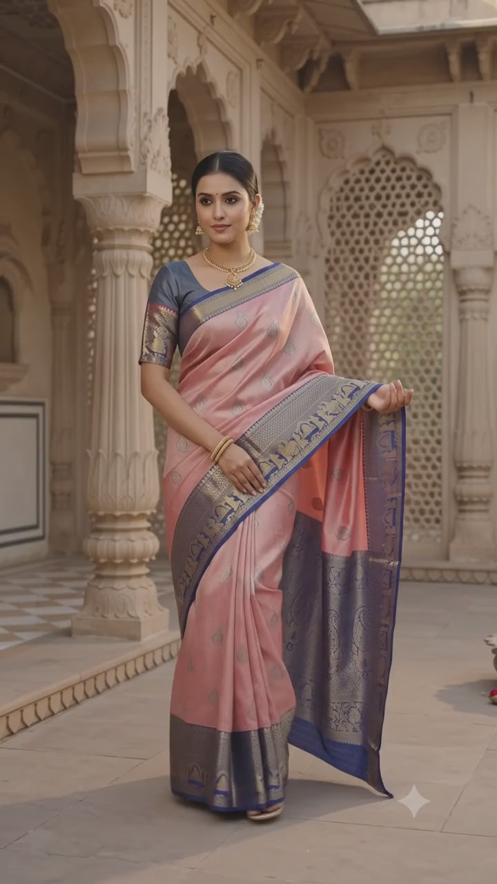 Coral Peach Pattu Silk Saree