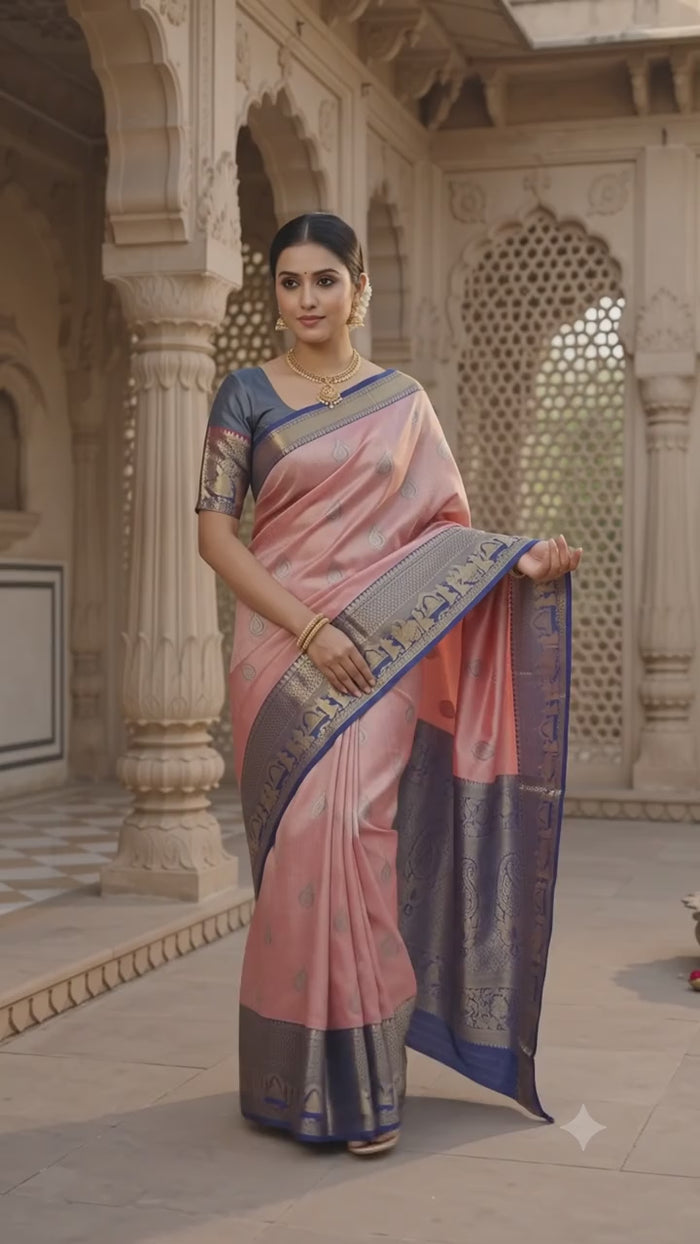 Coral Peach Pattu Silk Saree