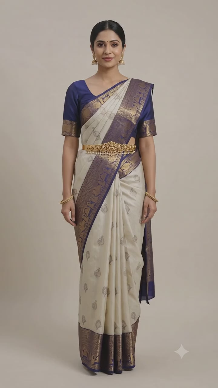 Pearl Ivory Blue Pattu Silk Saree
