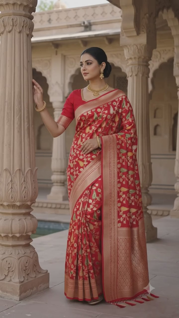 Cherry Red Pattu Silk Saree
