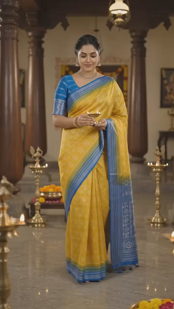 Sunflower Blue Pattu Silk Saree