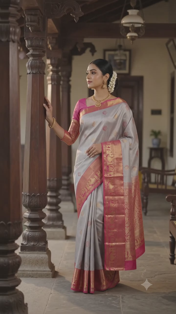 Misty Grey Pattu Silk Saree
