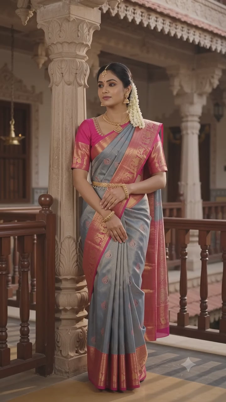 Royal Grey Pattu Silk Saree