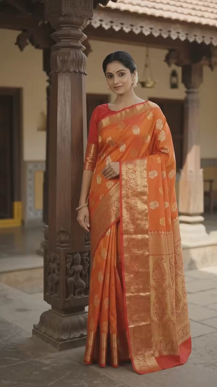 Marigold Orange Pattu Silk Saree