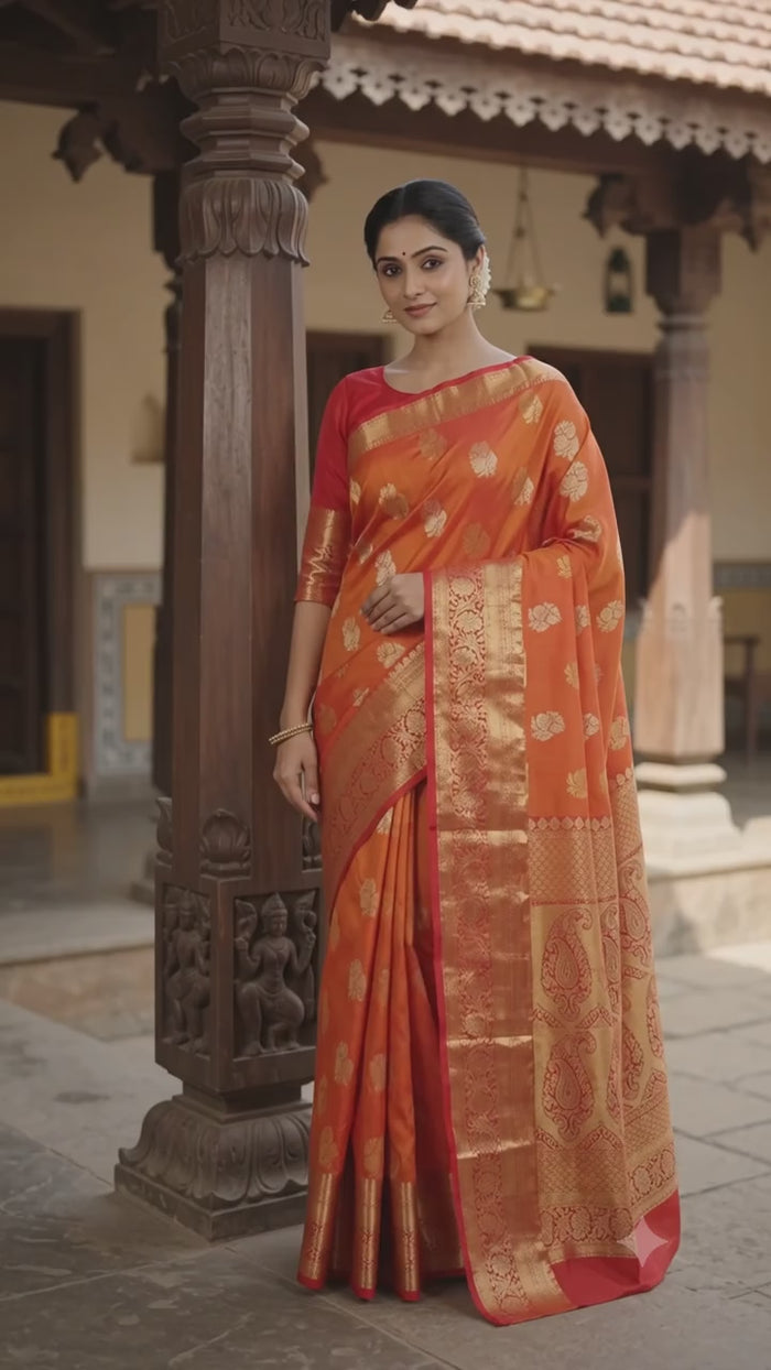 Marigold Orange Pattu Silk Saree