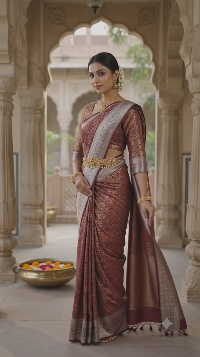 Dusty Mauve Pattu Silk Saree